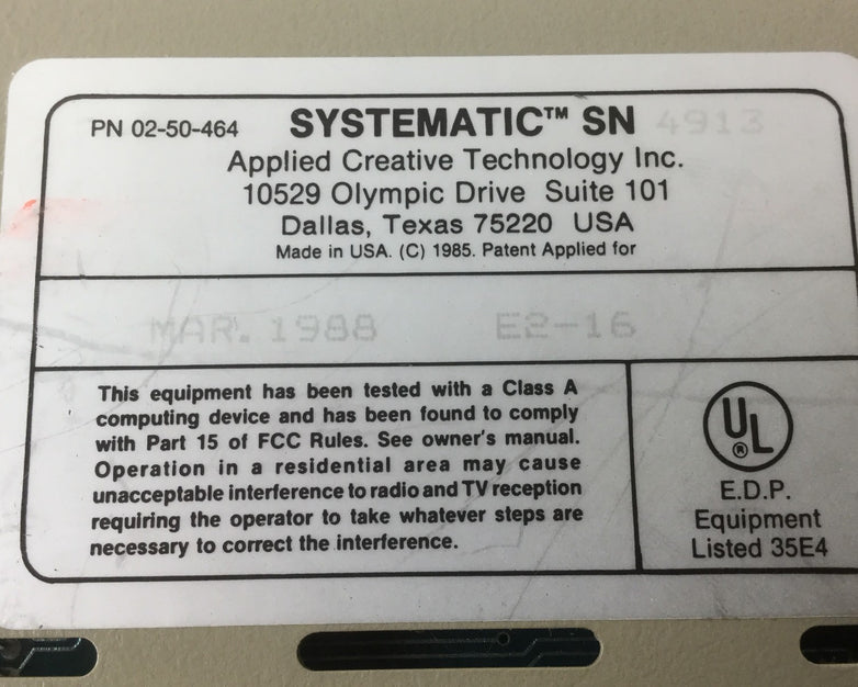 Systematic, Applied Creative Technology, E2-16, Untested