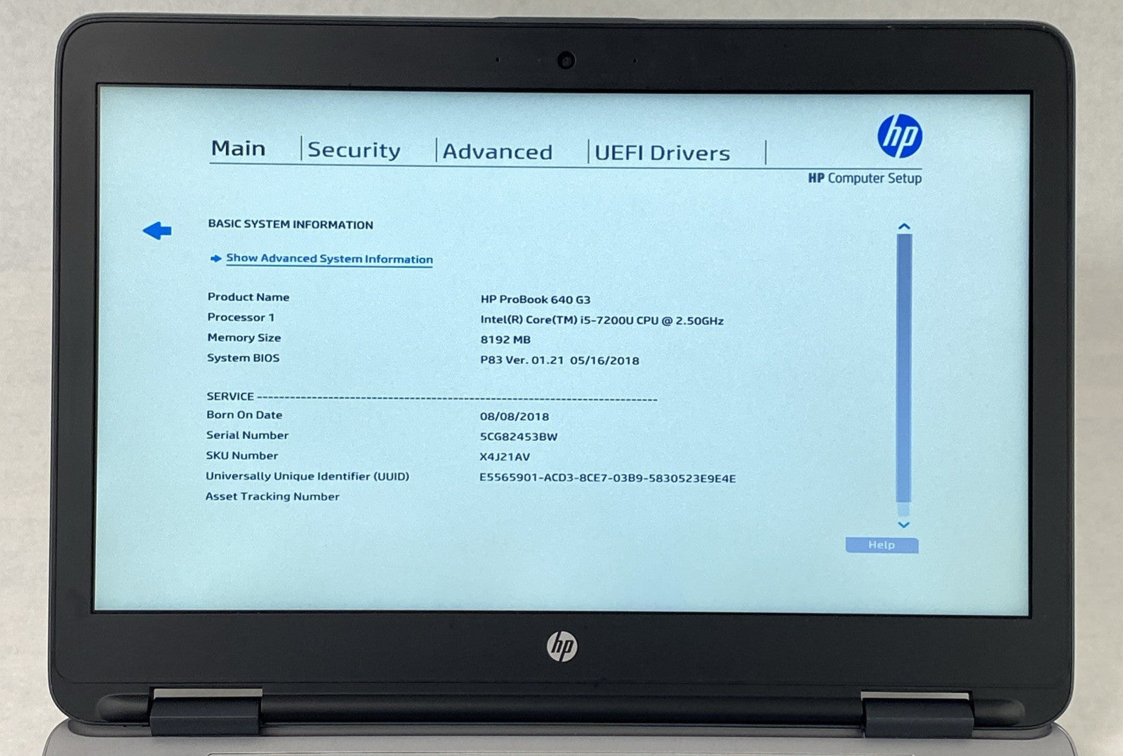 HP ProBook 640 G3 Core i5-7200U 2.50 GHz 8 GB RAM 14" No Battery No HDD No OS