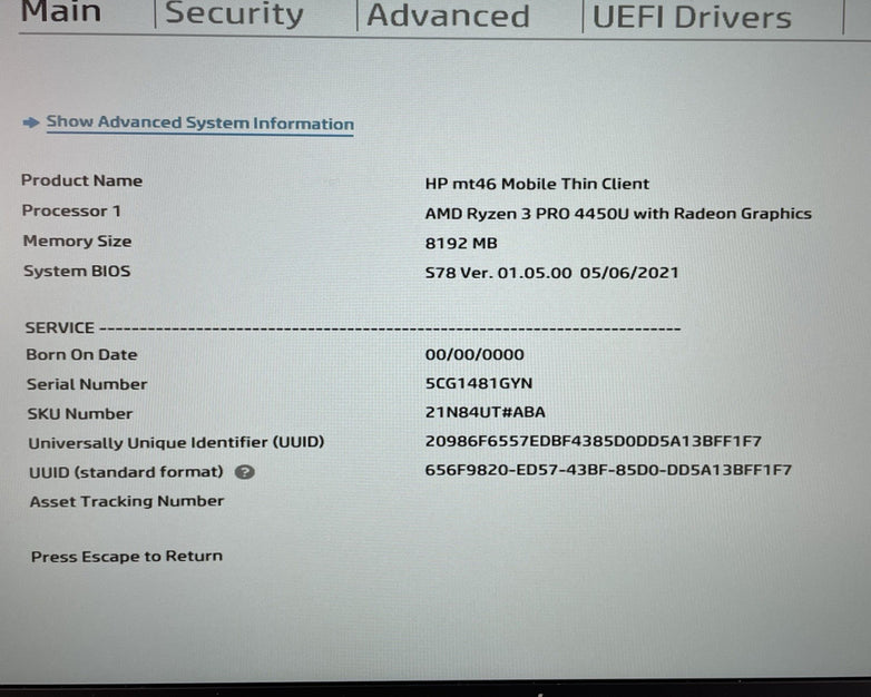 HP MT46 14" AMD Ryzen 3 Pro 4450U 2.50 GHz 8 GB RAM No SSD/OS/AC