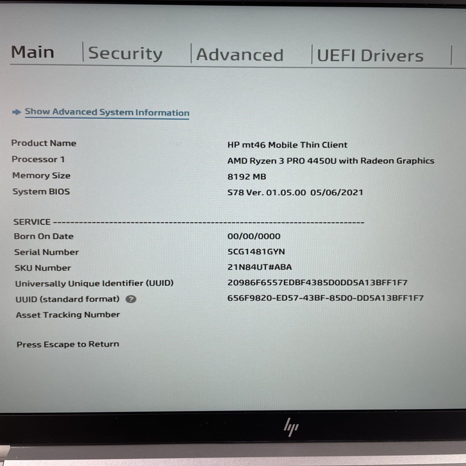 HP MT46 14" AMD Ryzen 3 Pro 4450U 2.50 GHz 8 GB RAM No SSD/OS/AC2