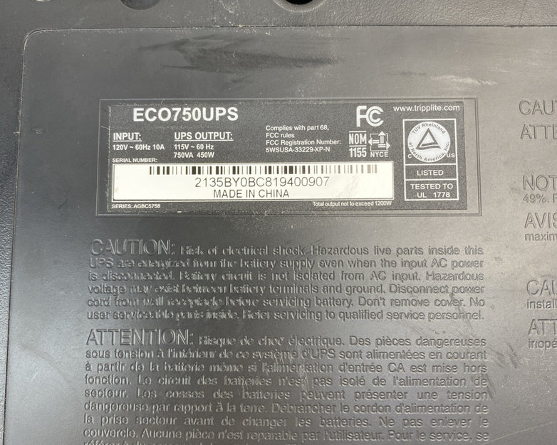 Tripp Lite ECO750UPS Standby UPS Surge Protection No Battery