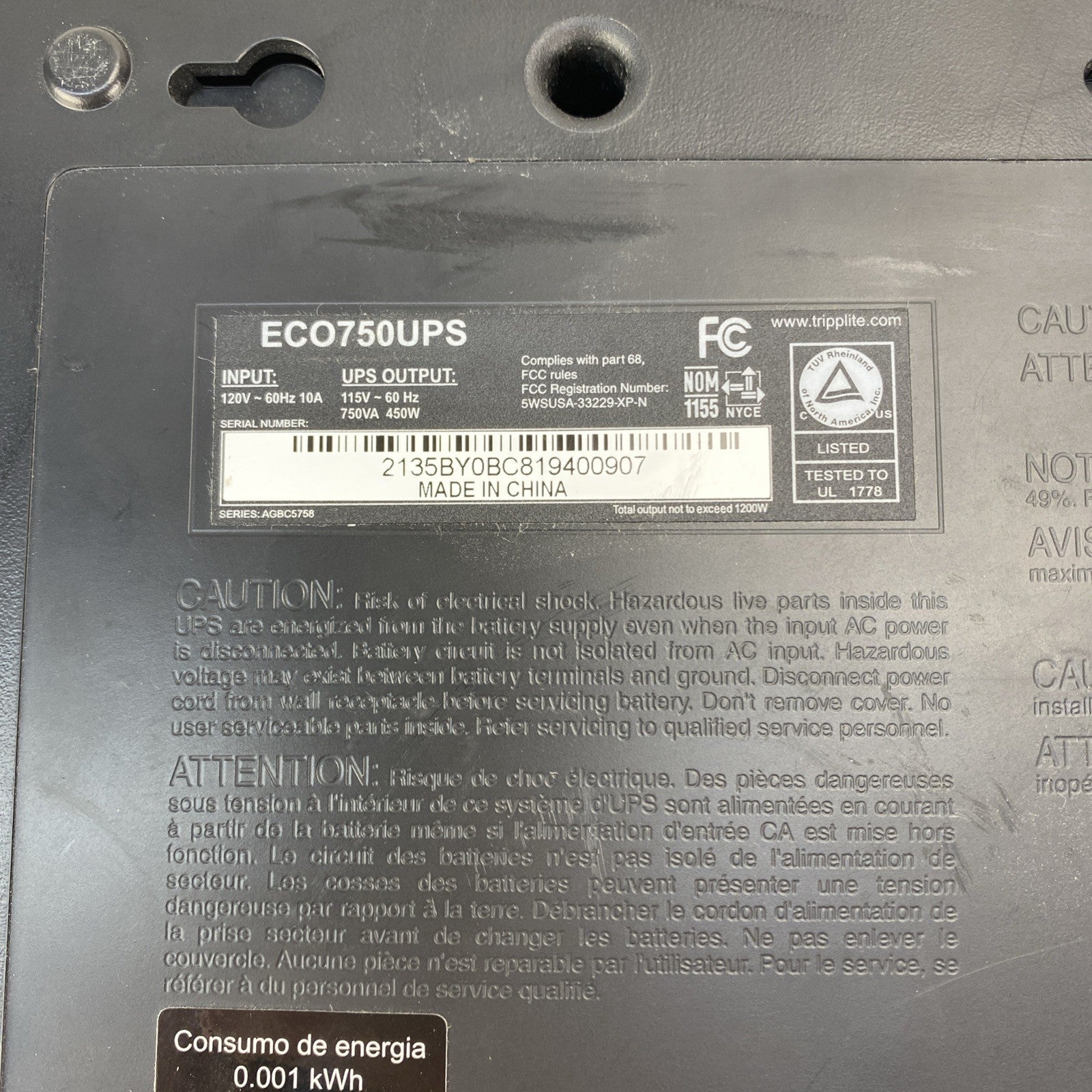 Tripp Lite ECO750UPS Standby UPS Surge Protection No Battery4
