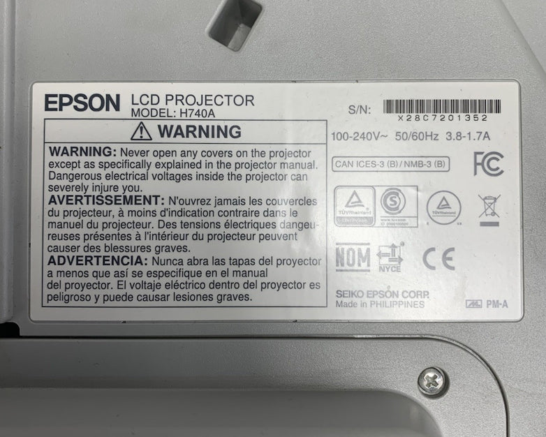 Epson PowerLite 695Wi H740A LCD Lamp Projector 601 Lamp Hours - No Remote