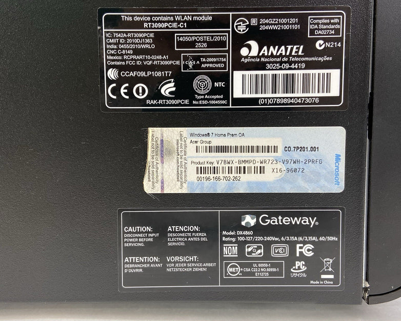 Gateway DX4860 MT Intel Core i3-2100 3.1GHz 6GB RAM No HDD No OS