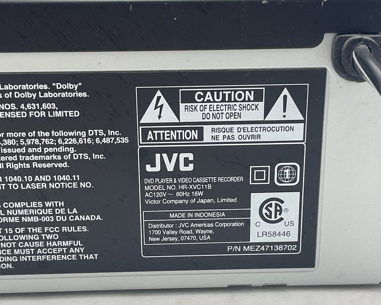 JVC HR-XVC11B DVD VHS Combo VCR Hi-Fi Stereo No Remote Tested Working