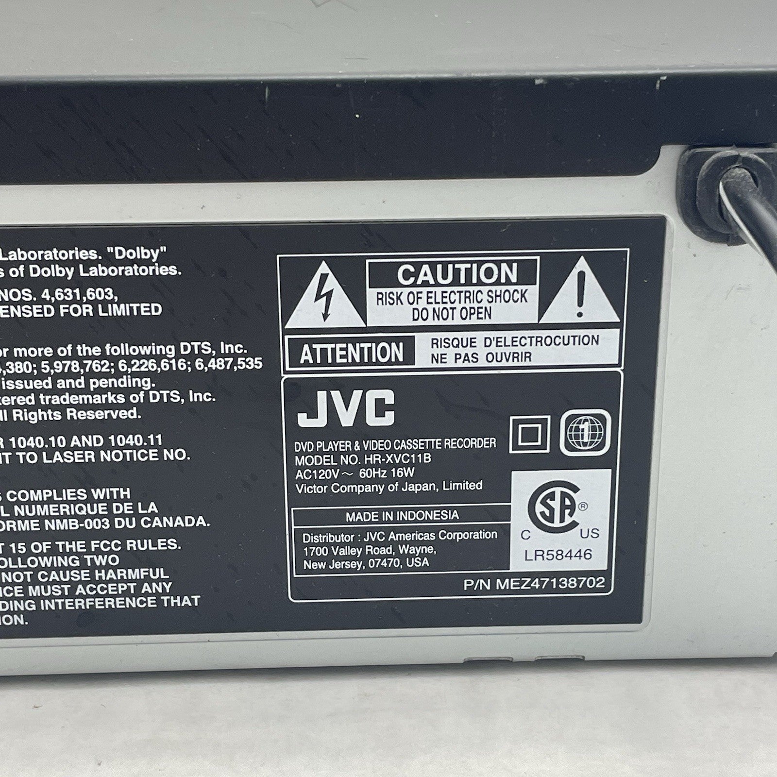 JVC HR-XVC11B DVD VHS Combo VCR Hi-Fi Stereo No Remote Tested Working11
