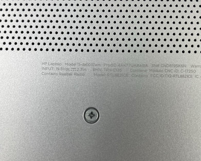 HP 15 da0032wm 15.6" i3-8130U 2.20 GHz 8 GB RAM No SSD/OS/AC