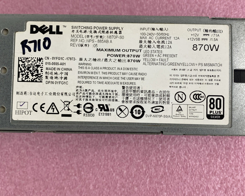 Dell N870P-S0 Switching Power Supply NPS-885AB A Power Tested Lot of 2