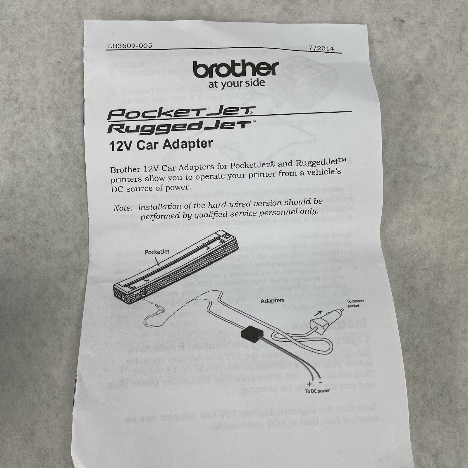 Brother Printer LB3692-003 Car Adapter 14' For Ruggedjet 2 3200 4200