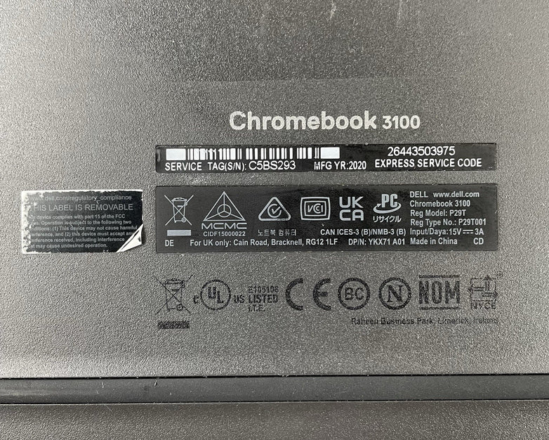 Dell ChromeBook 3100 11.6" Celeron N4020 1.10 GHz 4 GB RAM 16 GB Storage