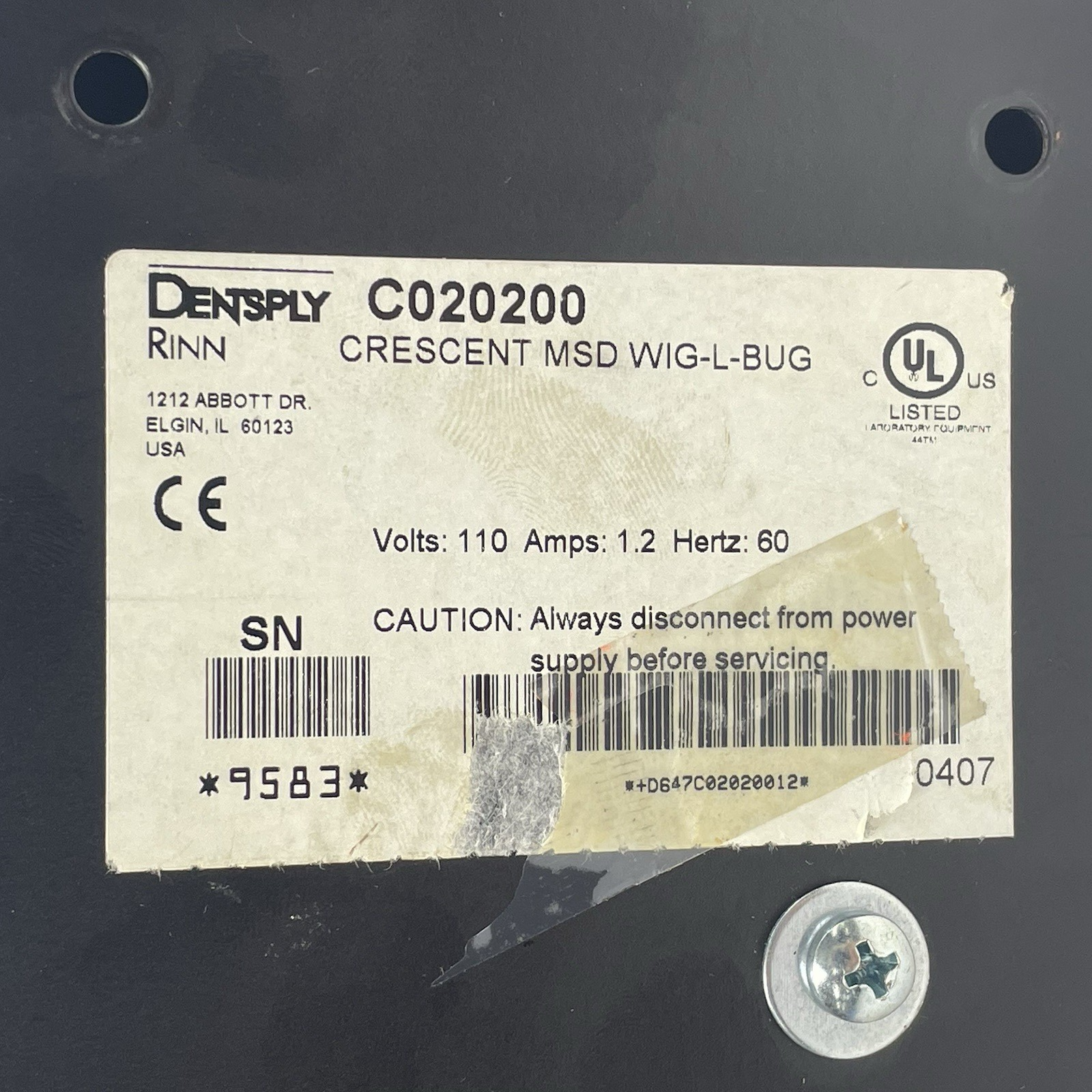 Dentsply C020200 Crescent MSD WIG-L-BUG For Parts Not Working