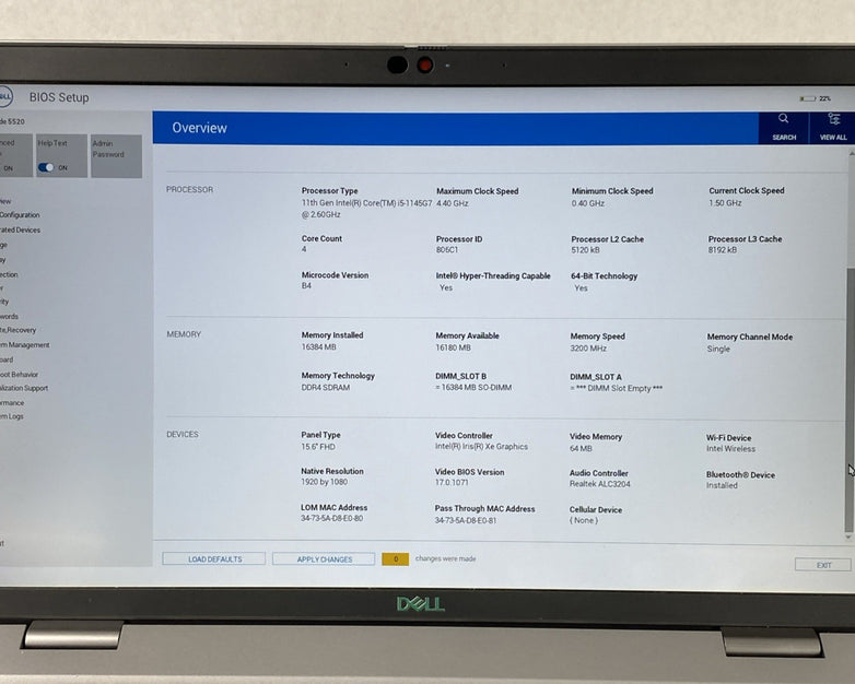 Dell Latitude 5520 Intel Core i5-1145G7 2.60 GHz 16 GB RAM 15.6" No SSD No OS