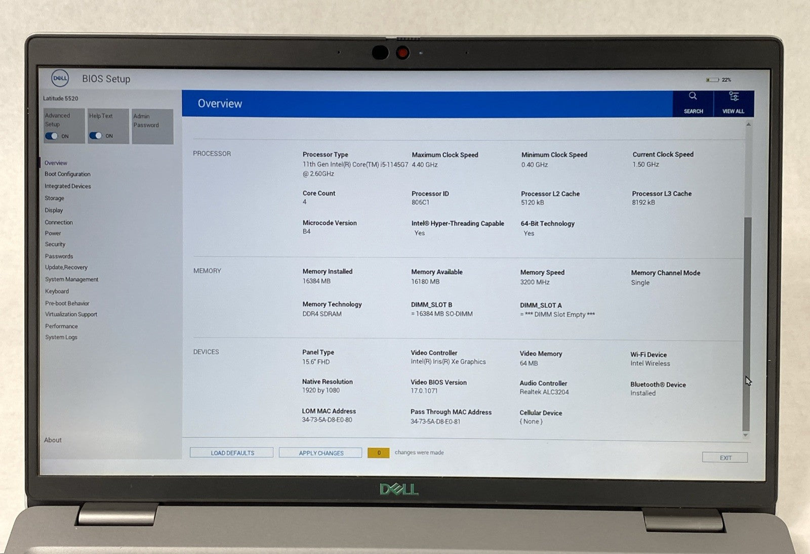 Dell Latitude 5520 Intel Core i5-1145G7 2.60 GHz 16 GB RAM 15.6" No SSD No OS