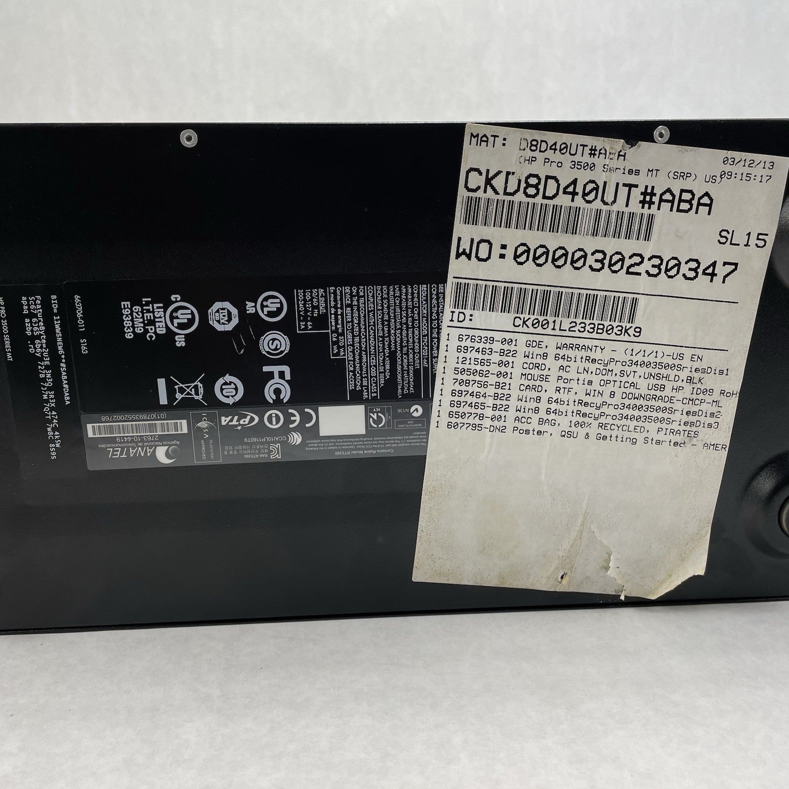 HP Pro 3500 Series MT Pentium G870 3.10 GHz 4 GB RAM DVDRW No HDD No OS