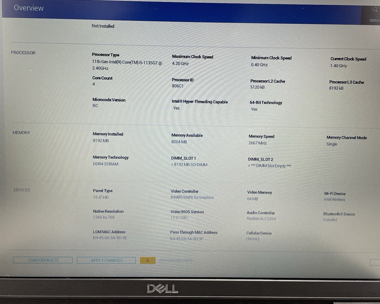 Dell Latitude 3520 15.6" i5-1135G7 2.40 GHz 8 GB RAM No SSD/OS/AC - Worn Keys