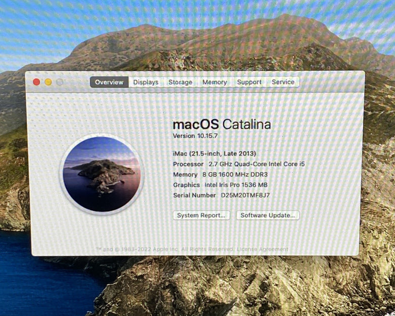 Apple A1418 iMac 21.5" 2013 2.7GHz Core i5 8GB RAM 1TB HDD macOS 10.15.7