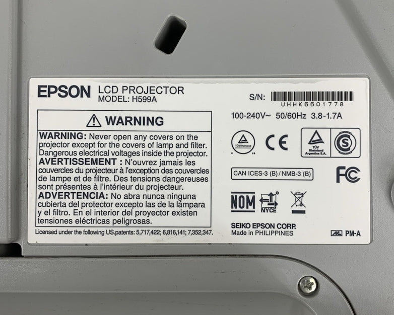 Epson BrightLink 595Wi H599A LCD Lamp Projector 788 Lamp Hours - No Remote