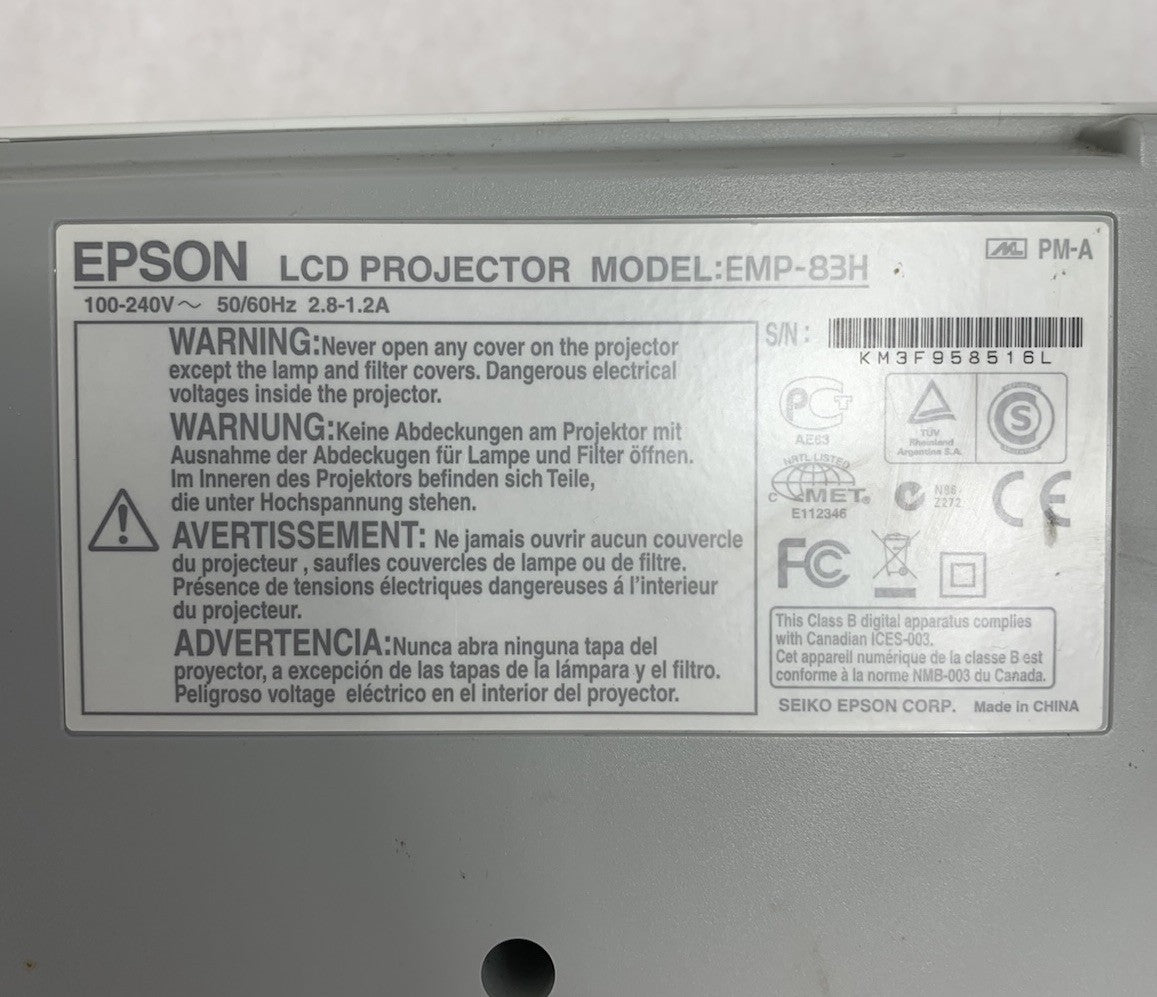 Epson EMP-83H PowerLite 83+ LCD Lamp Projector 573 Lamp Hours No Remote9