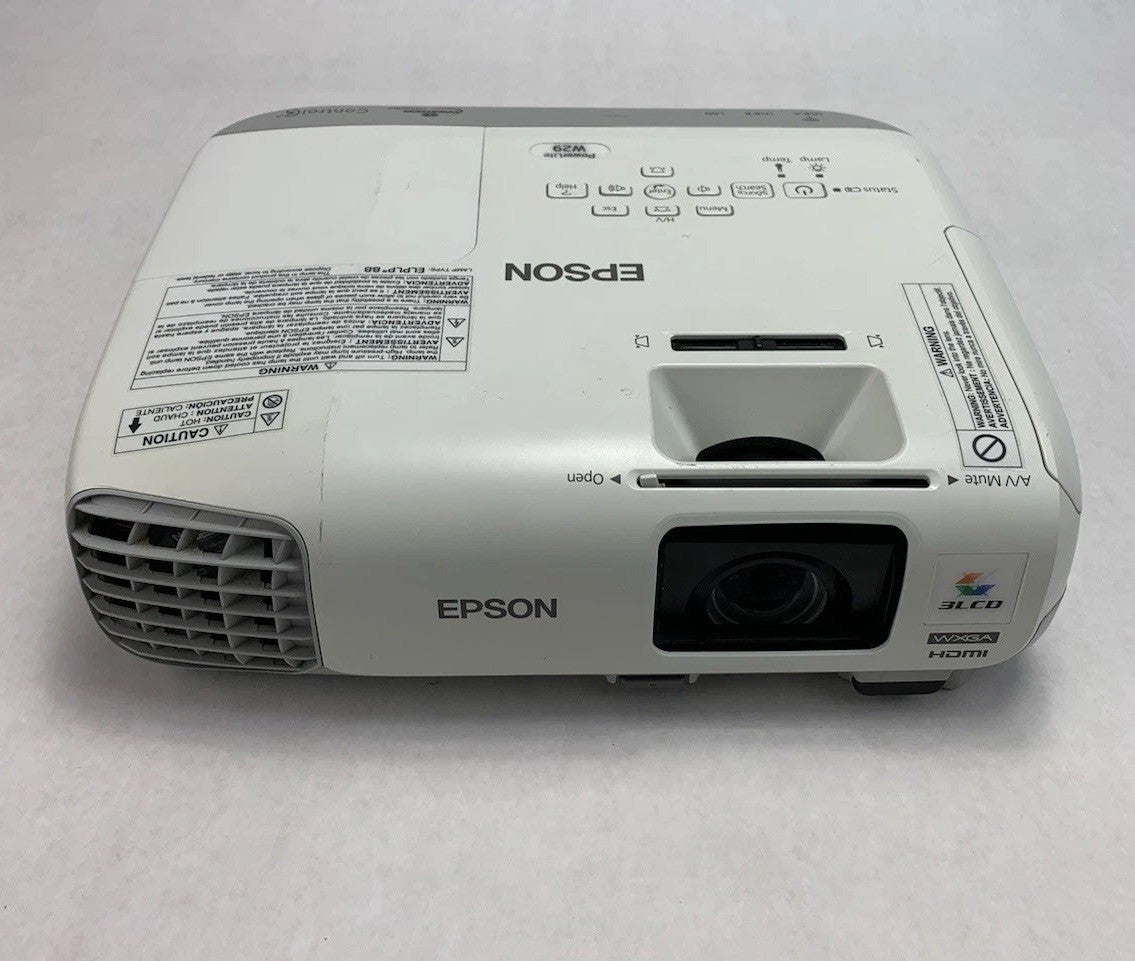 Epson PowerLite W29 H690A LCD Lamp Projector 1075 Hours - No Remote Broken Cover1