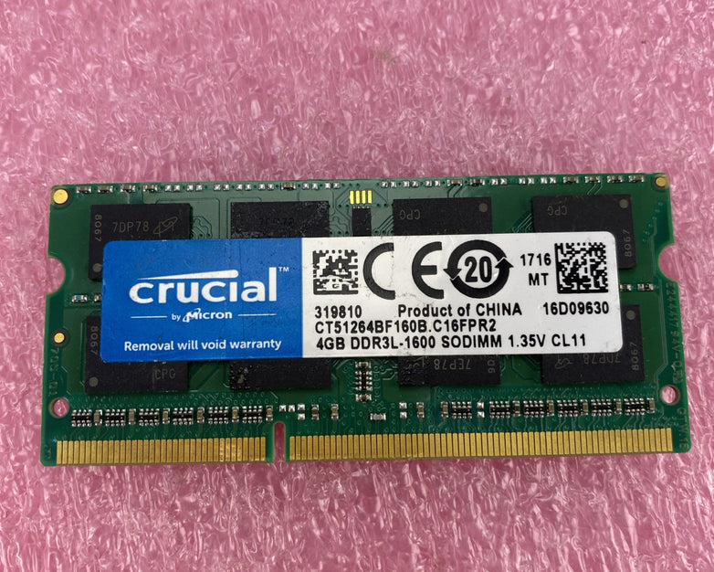 Crucial 4GB DDR3L-1600 Laptop Memory Ram CT51264BF160B.C16FPR2 - Lot of 2