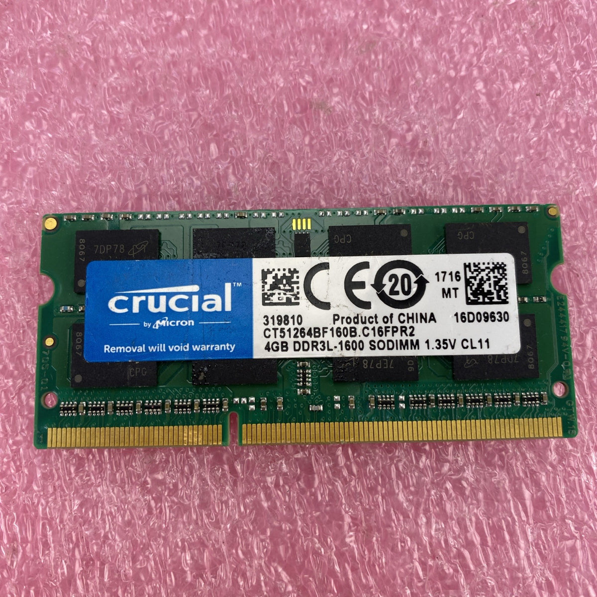 Crucial 4GB DDR3L-1600 Laptop Memory Ram CT51264BF160B.C16FPR2 - Lot of 25