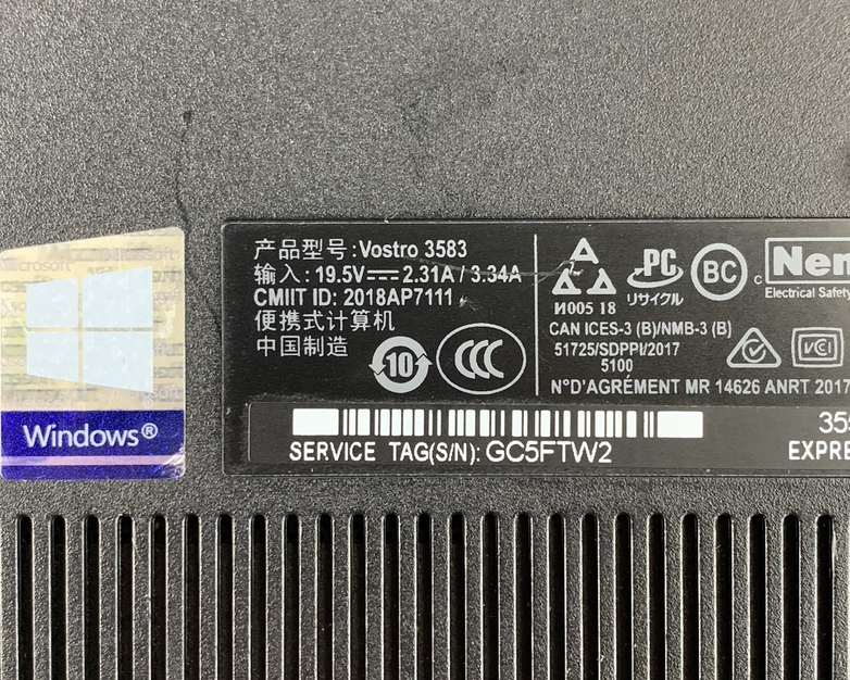 Dell Vostro 3583 15.6" Laptop I5-8265U 1.60 GHz 8 GB RAM No OS/HDD/AC