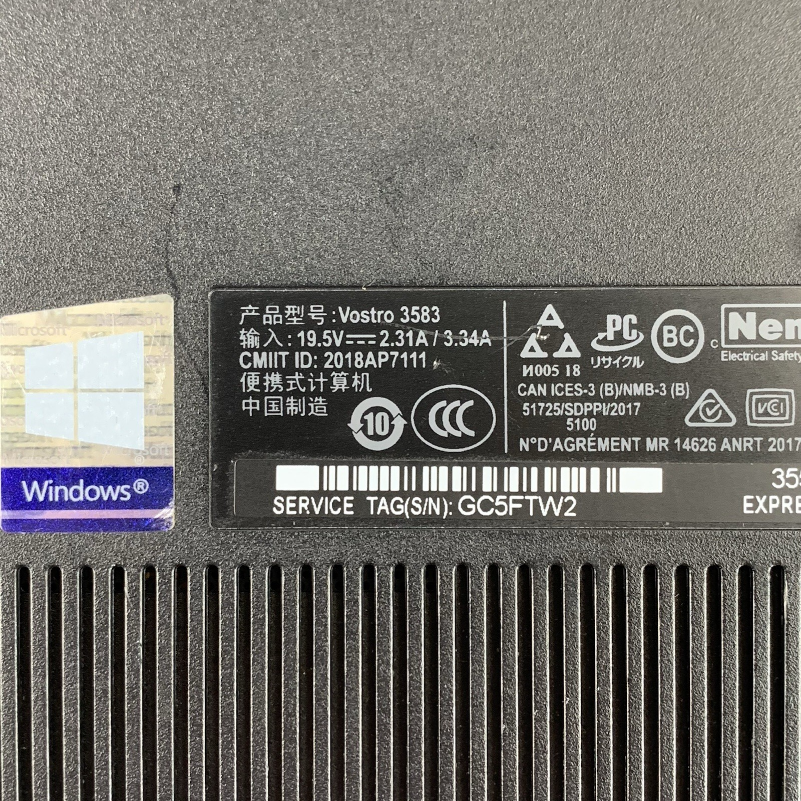 Dell Vostro 3583 15.6" Laptop I5-8265U 1.60 GHz 8 GB RAM No OS/HDD/AC10