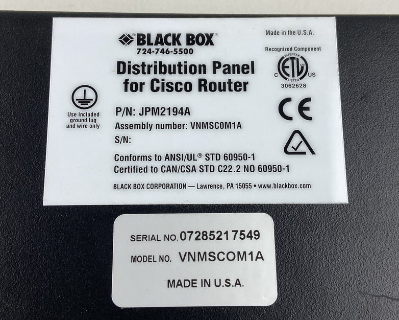 Black Box VNMSCOM1A JPM2194A Distribution Panel for Cisco Router High Density