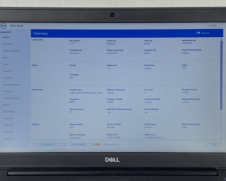 Dell Latitude 3500 Intel Core i5-8265U 1.60 GHz 8 GB RAM 15.6" No HDD No OS