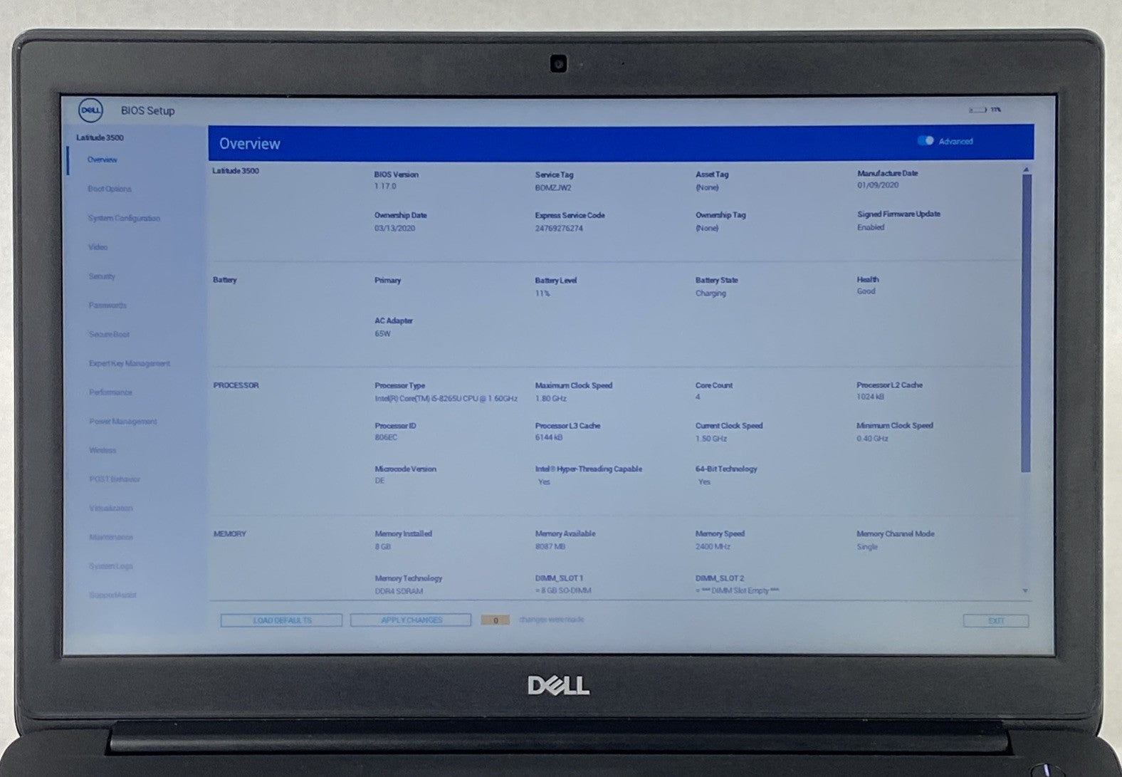 Dell Latitude 3500 Intel Core i5-8265U 1.60 GHz 8 GB RAM 15.6" No HDD No OS