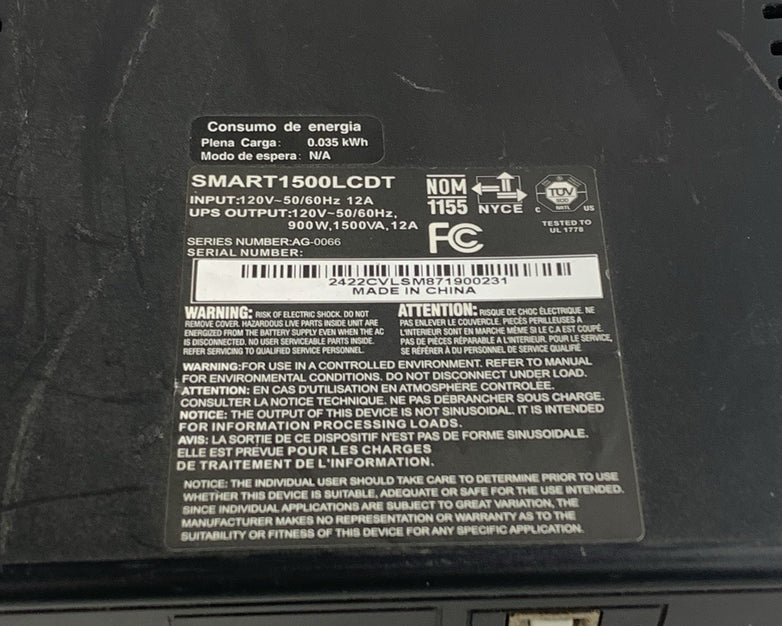 Tripp Lite SMART1500LCDT 900W 1500VA Smart LCD UPS Back Up Tower No Batteries