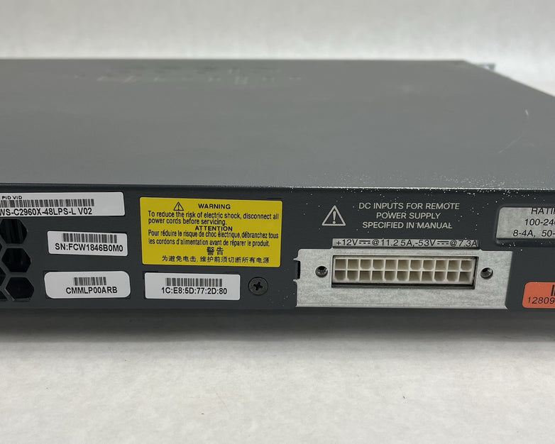 Cisco WS-C2960X-48LPS-L V04 48 Port Ethernet Gigabit PoE+ Switch Tested & Reset