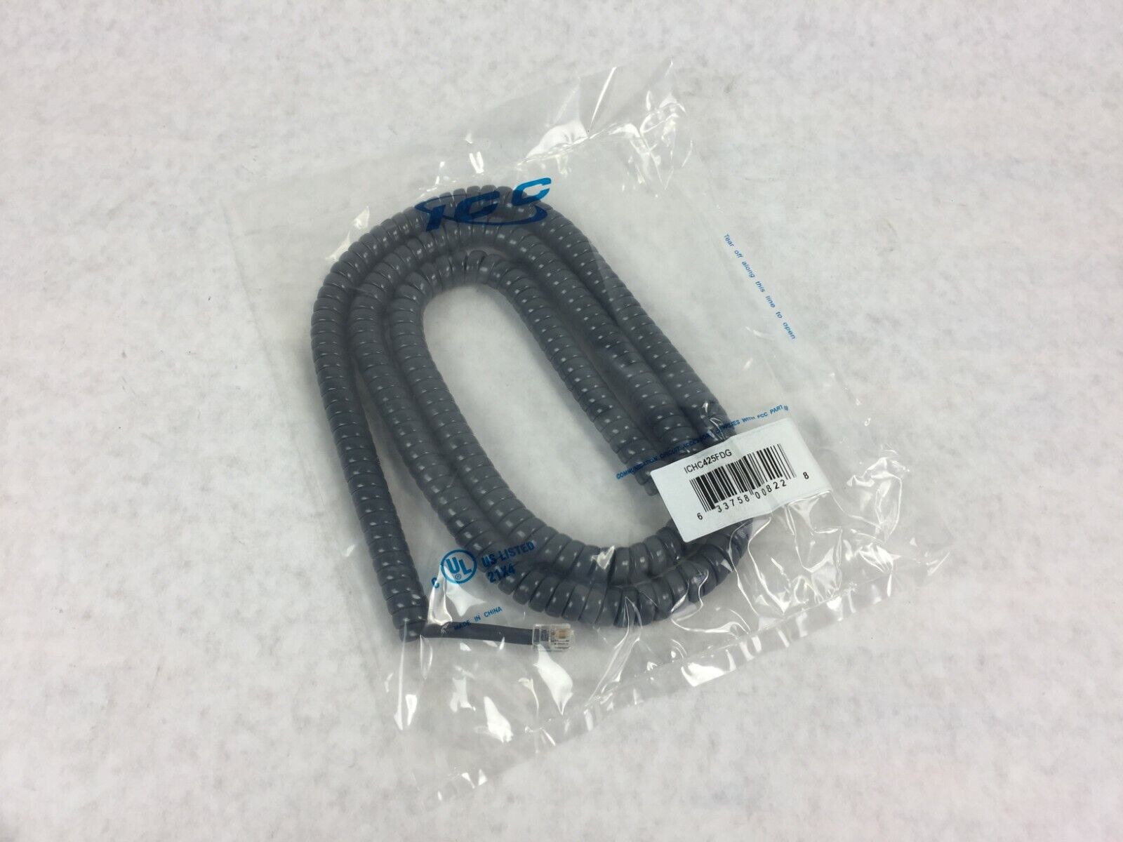 ICC Coiled Telephone Handset Cord 25' Dark Gray ICHC425FDG (Lot of 5)