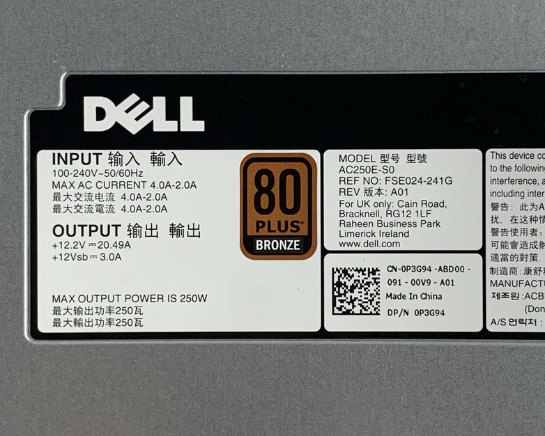 Dell  AC250E-S0 P3G94 250W 240V Server Power Supply For Poweredge Tested