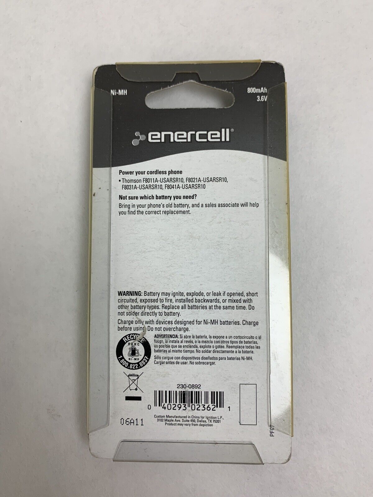 Enercell Cordless Phone Battery 800mAh 3.6 V Ni-MH 23-892 Radio Shack New