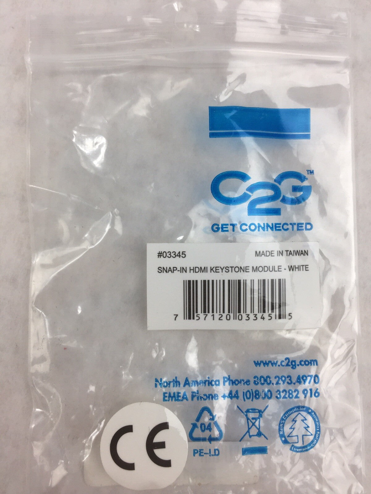 Lot of 5 C2G Snap-In HDMI Keystone Module - White