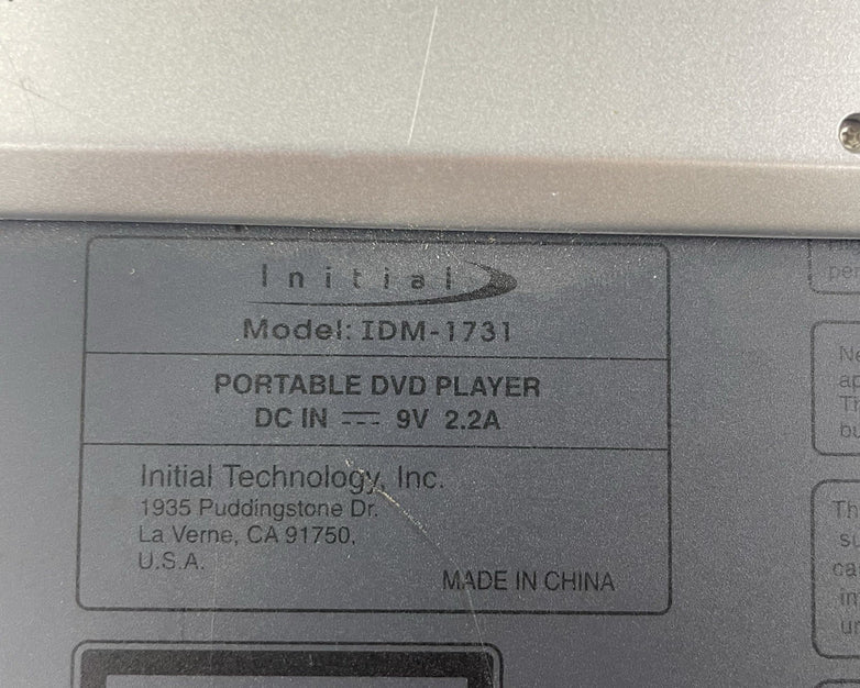 Initial IDM-1731 Portable DVD Player (7") Tested with AC Adapter