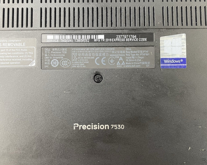 Dell Precision 7530 15.6" i7-8850H 2.60 GHz 16 GB RAM No SSD/OS/AC - READ