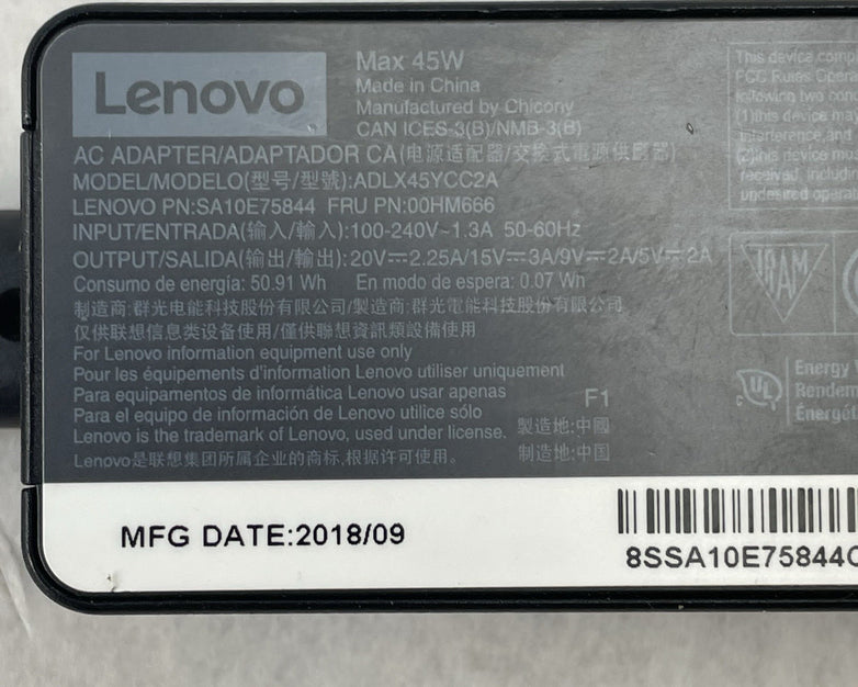Lenovo ADLX45YCC2A 45W USBC Type-C AC Power Adapter Lot of 5