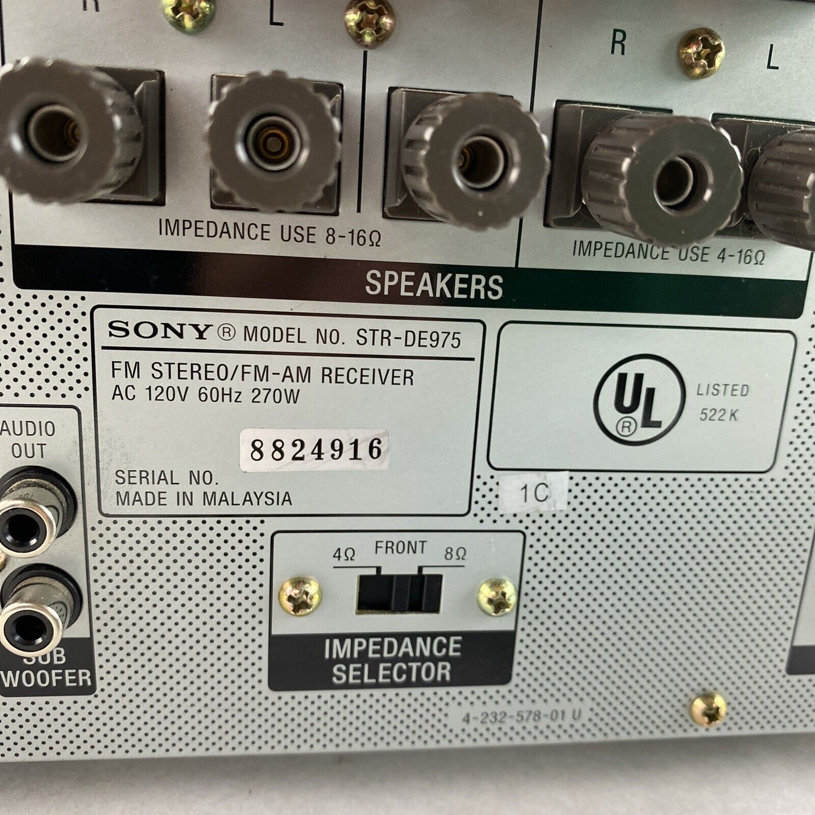 Sony STR-DE975 6.1 Ch Surround AV Home Theater Stereo NEEDS REPAIR