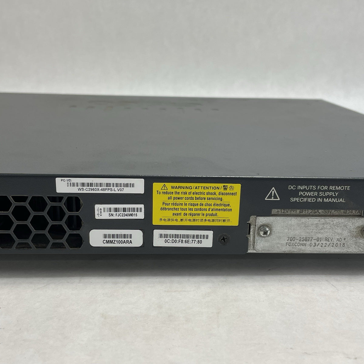 Cisco WS-C2960X-48FPS-L  V07 48 port GIG POE+ Switch Tested & Reset No Rack Ears7