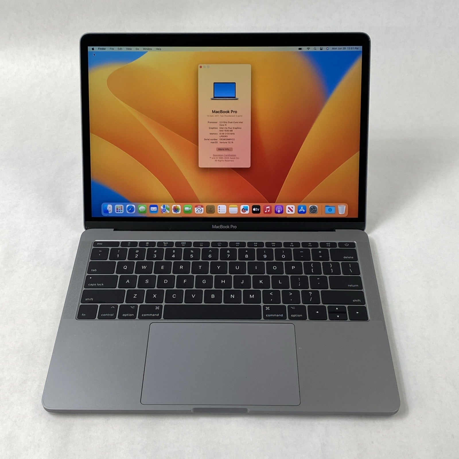 Apple MacBook Pro A1708 2017 Retina 13" 2.3GHz i5 8GB RAM 120GB SSD macOS 13.7.80