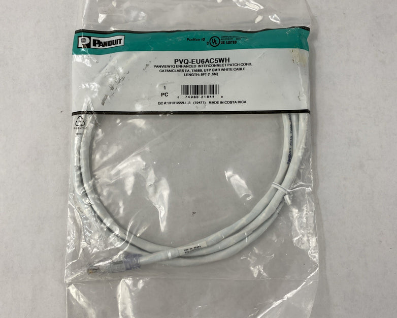 Enhanced Patch Cord CAT 6A PVQ-EU6AC5WH 5ft Cable Lot of  4