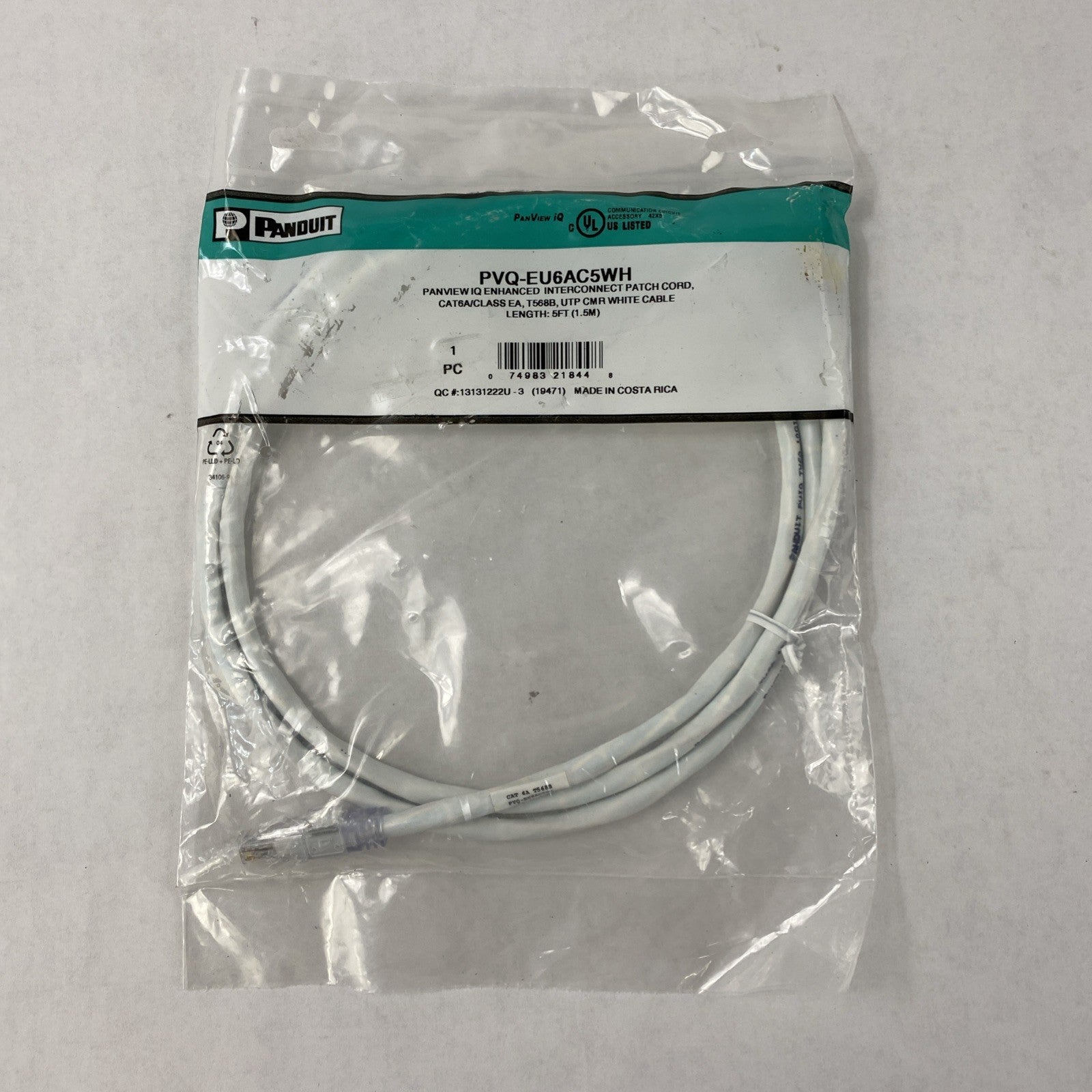 Enhanced Patch Cord CAT 6A PVQ-EU6AC5WH 5ft Cable Lot of  41
