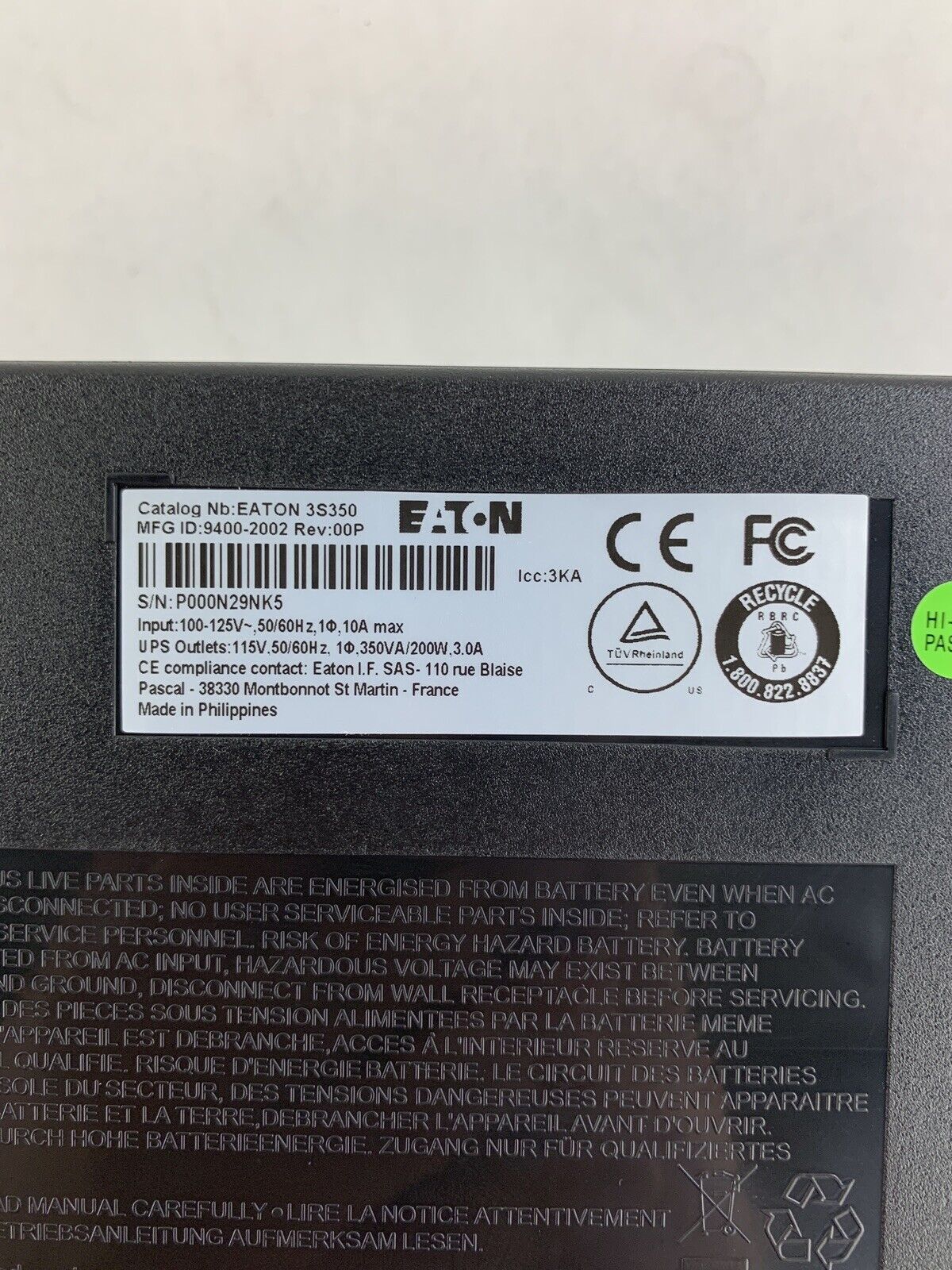 Box Opened Eaton 3S 350va / 200w  Battery Backup Surge Protection 3S350 Tested