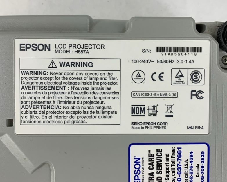 Epson PowerLite 98H H687A LCD Lamp Projector 1738 Lamp Hours - No Remote