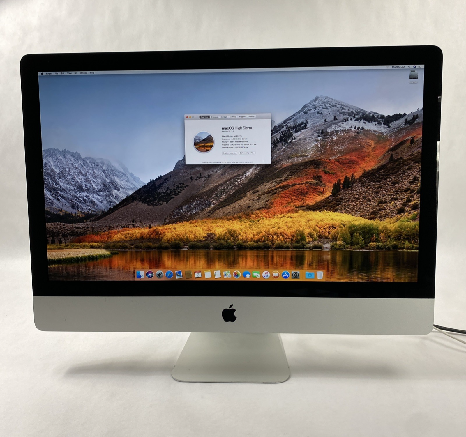 Apple A1312 iMac 27" 2011 3.4GHz Core i7 32GB RAM 480GB SSD macOS 10.13.6