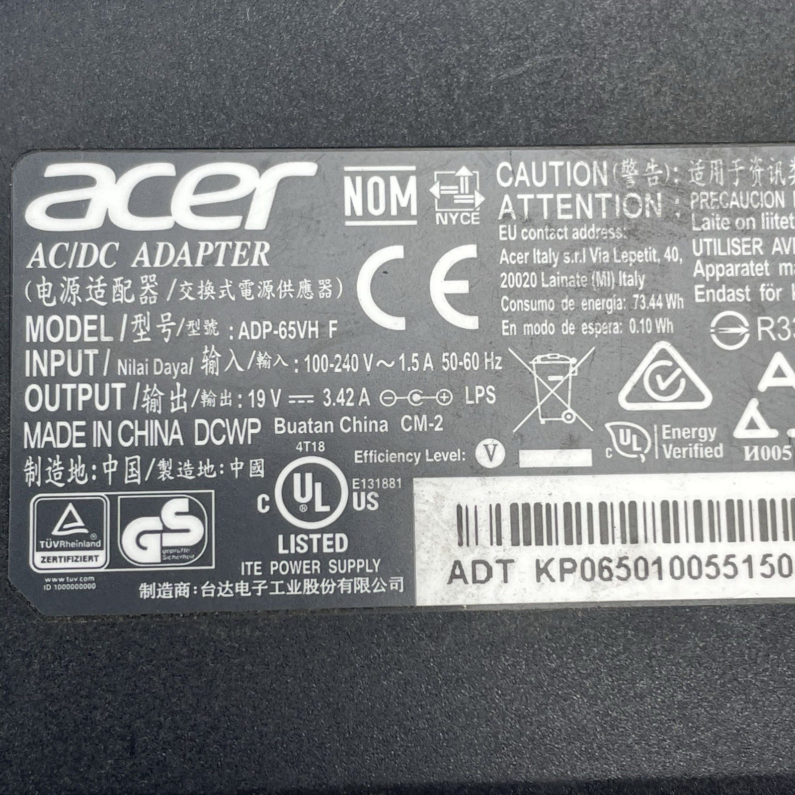 Acer AC/DC Adapter ITE Power Supply ADP-65VH F 19V DC 3.42A Lot of 45