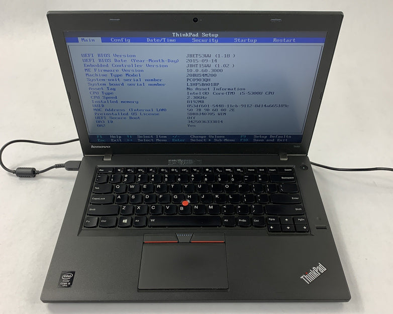 Lenovo ThinkPad T450 14" Intel i5-5300U 2.3 GHz 8 GB Ram No OS No HDD NO AC