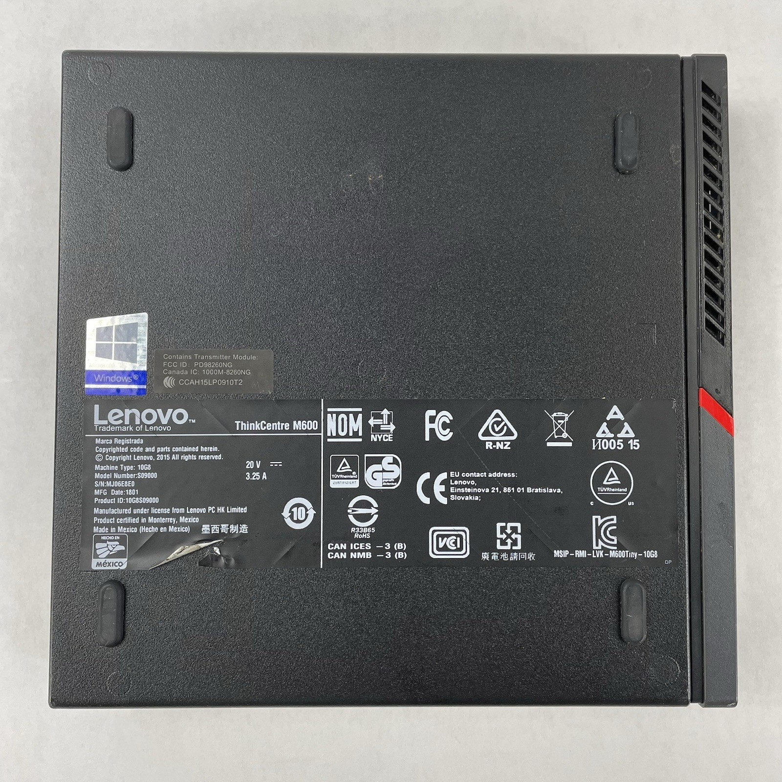 Lenovo ThinkCentre M600 Micro Pentium J3710 1.60 GHz 8 GB RAM No SSD/OS/AC9